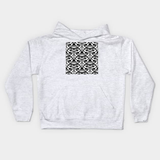 Flourish Damask Black on White Kids Hoodie by NataliePaskell